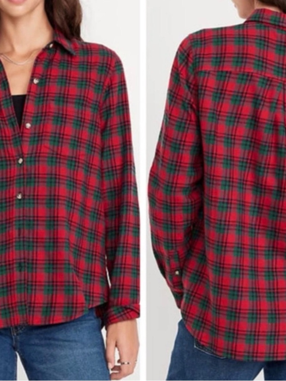 Old Navy Red and Green Plaid Flannel Boyfriend Shirt Size XL TALL